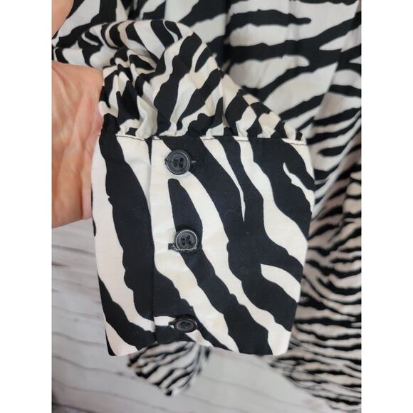 ZARA Poplin Long Sleeve Tunic Top Black Zebra Print Pockets Women's Size Large - Picture 8 of 13